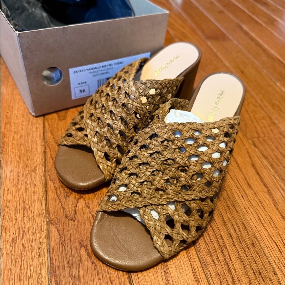 Helena Rohner Woven Leather Mule Sandals Brown Made in Spain EU 36